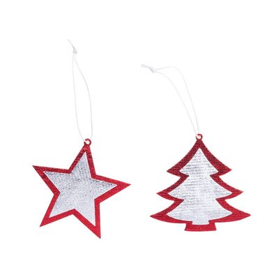 Set de 2 adornos de navidad en non-woven con forma de árbol y estrella