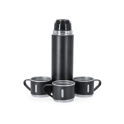 Set de termo con 3 tazas de acero inox Neg