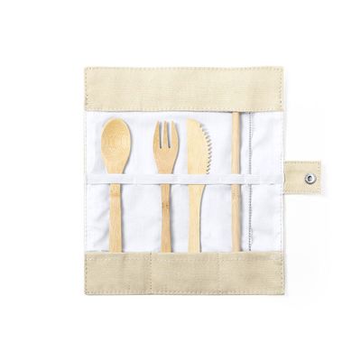 Set Cubiertos Bambú con Funda Canvas