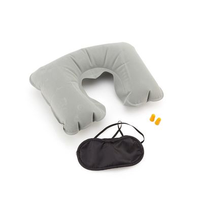 Set de descanso con almohada, antifaz y tapones Gri