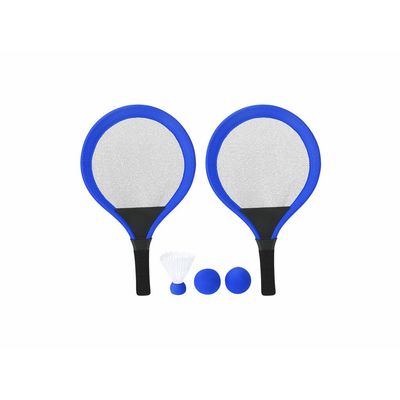 Set de juegos con raquetas pelotas y pluma Azul