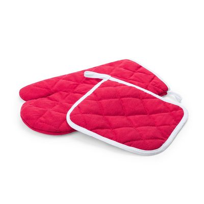 Set de 2 piezas para la cocina con agarrador y manopla Roj