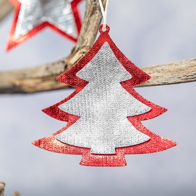 Set de 2 adornos de navidad en non-woven con forma de árbol y estrella