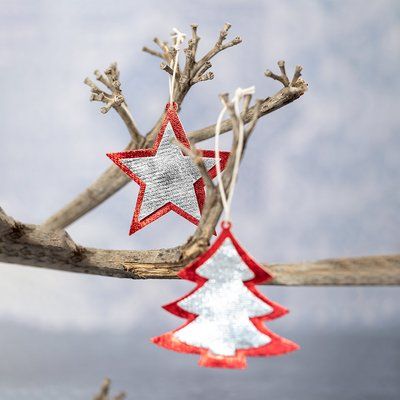 Set de 2 adornos de navidad en non-woven con forma de árbol y estrella
