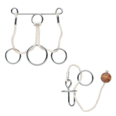 Set 2 Rompecabezas Metal, Cuerdas y Madera Plata