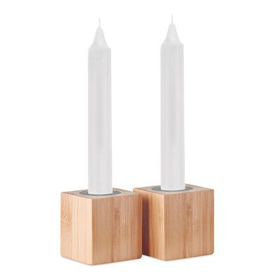 Set de 2 Velas con soporte bambú Marrón