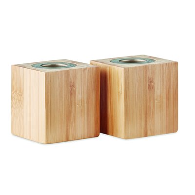 Set de 2 Velas con soporte bambú