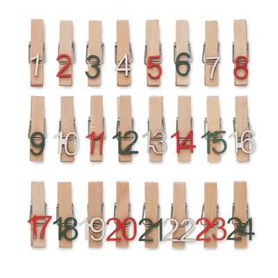 Set 24 Pinzas Madera Calendario Adviento