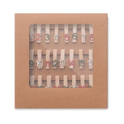 Set 24 Pinzas Madera Calendario Adviento