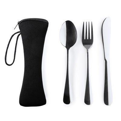 Set de 3 cubiertos en acero inox. con funda neopreno
