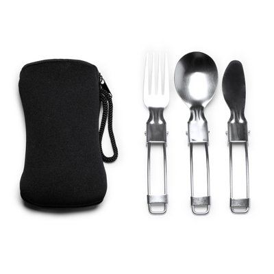 Set de 3 cubiertos plegables de acero Negro Talla Única Adulto