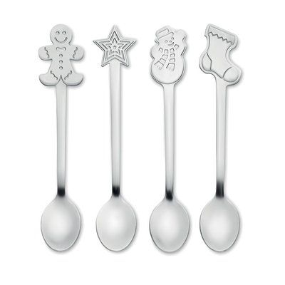 Set 4 Cucharas Té Navideñas Plata Mate