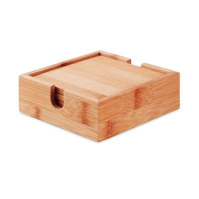 Set 4 Posavasos Bambú con Caja Marrón