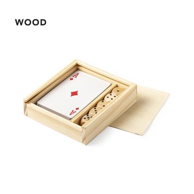 Set baraja francesa y 5 dados en estuche de madera