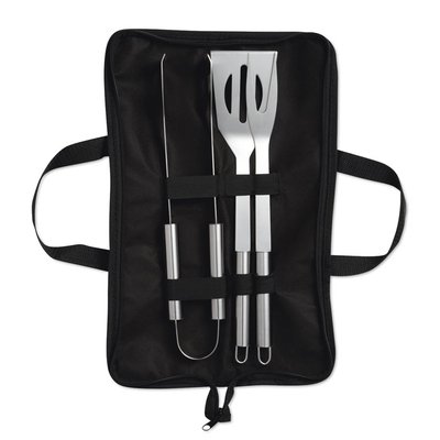 Set de barbacoa con 3 piezas de acero inox. Negro