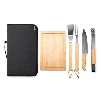 Set barbacoa con accesorios de acero inox y madera Crudo