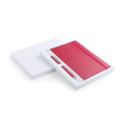 Set con bloc de notas en polipiel y bolígrafo Rojo