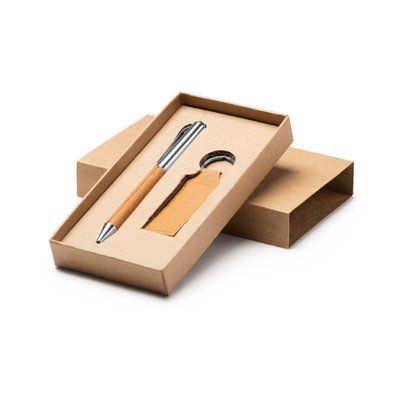 Set bolígrafo y llavero de piel reciclada