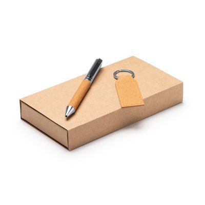 Set bolígrafo y llavero de piel reciclada