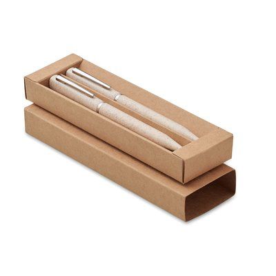Set de bolígrafos de paja de trigo Beig