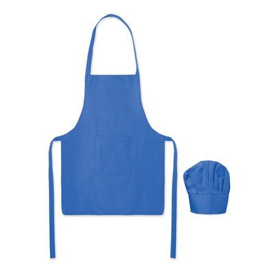 Set de cocina infantil con delantal y gorro en RPET Azul Royal