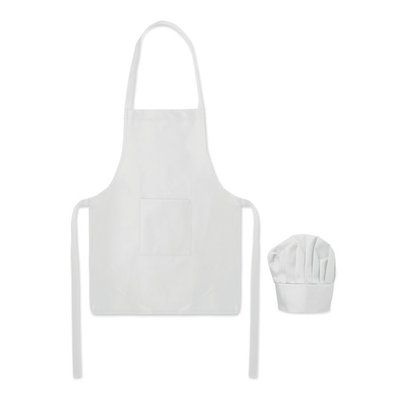 Set de cocina infantil con delantal y gorro en RPET Blanco
