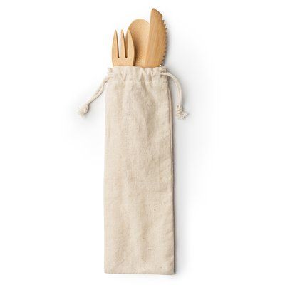 Set de cubiertos de bambú con funda Crudo