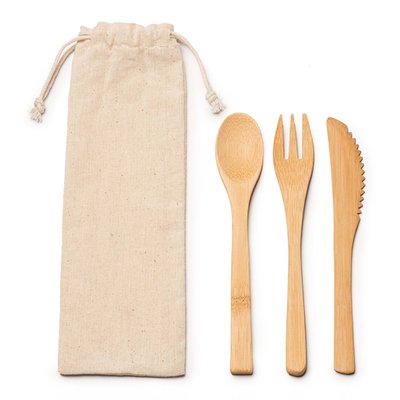 Set de cubiertos de bambú con funda