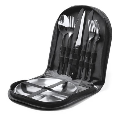 Set de cubiertos y platos de acero inoxidable
