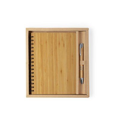 Set ecológico de libreta y bolígrafo de bambú 22,5x21,5 cm