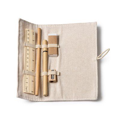 Set de escritura con estuche de yute y algodón Crudo