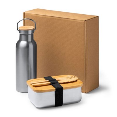 Set fiambrera con cubiertos y botella