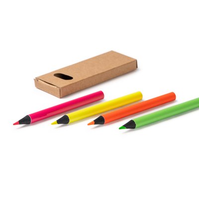 Set de lápices flúor con madera negra