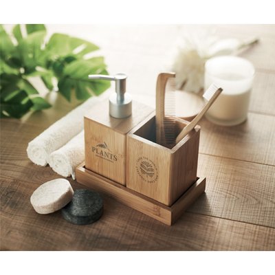 Set para Lavabo Baño 3 Piezas Bambú