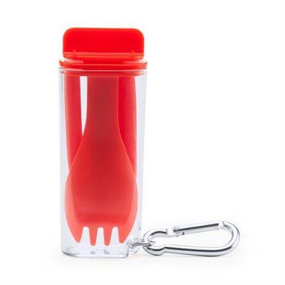 Set de pajita y tenedor en estuche portátil Rojo Talla Única Adulto