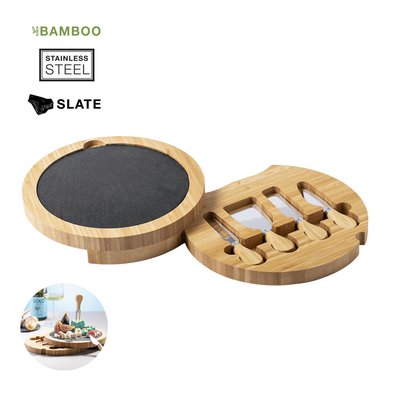 Set para Quesos con Tabla Bambú y Pizarra