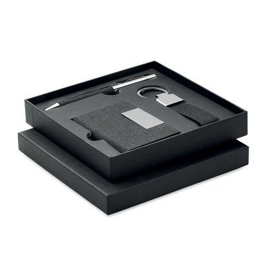 Set de regalo con bolígrafo, llavero y tarjetero Negro