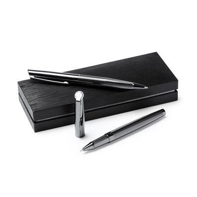 Set roller y portaminas metal oscuro con estuche