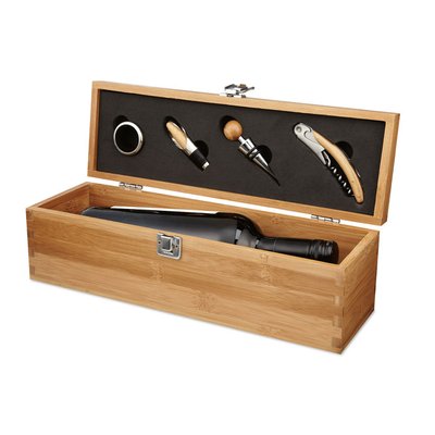 Set vino en caja bambú con espacio para 1 botella