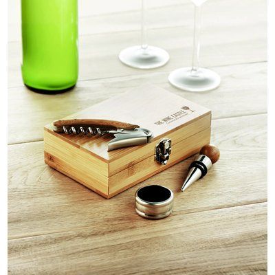 Set de vino en caja ecológica de bambú con 3 piezas