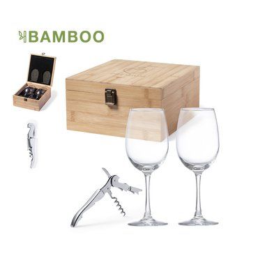 Set de Vino con Copas y Estuche Bambú