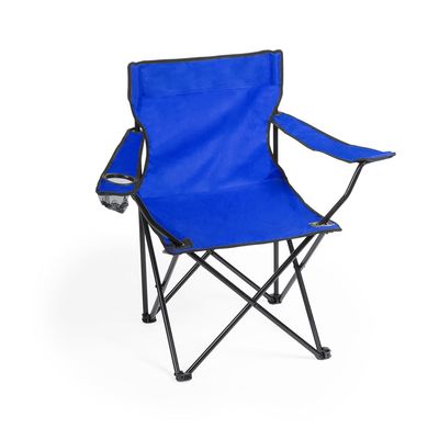 Silla plegable con apoyabrazos y soporte para bebida Azul