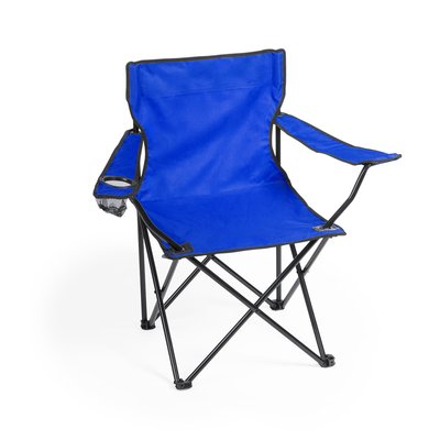 Silla plegable con apoyabrazos y soporte para bebida Azul