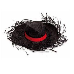 Sombrero de paja con acabados en flecos filagarchados Negro