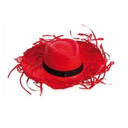 Sombrero de paja con acabados en flecos filagarchados Rojo