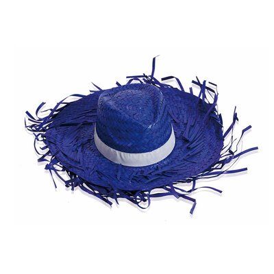 Sombrero de paja con acabados en flecos filagarchados Azul