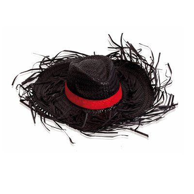 Sombrero de paja con flecos Negro
