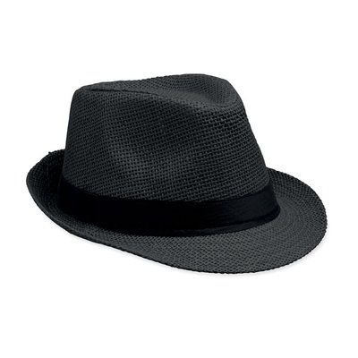 Sombrero de paja de papel con banda negra Negro