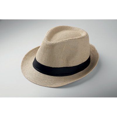 Sombrero de paja de papel con banda negra