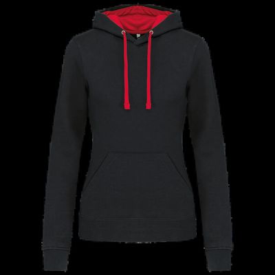 Sudadera de chica con capucha contrastada Black / Red Xl